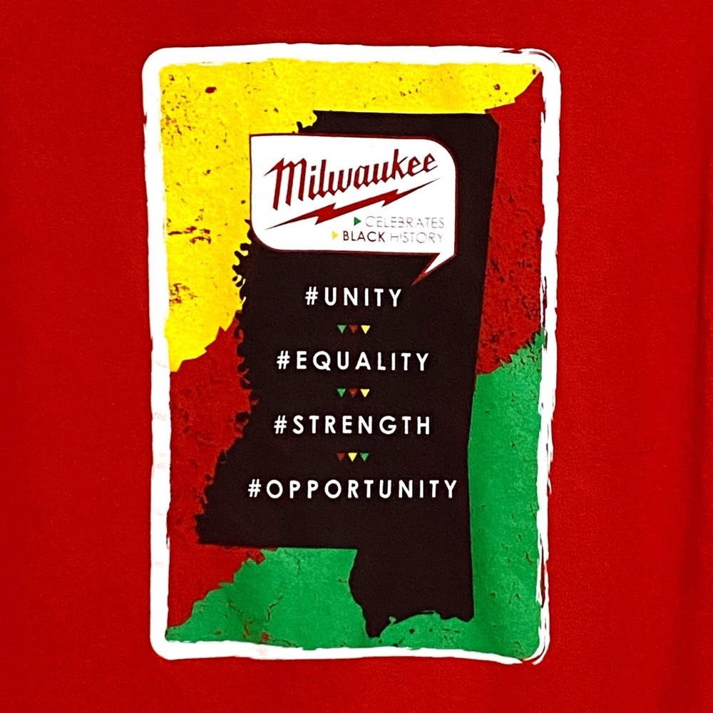 Milwaukee Tools Mississippi Black History T-Shirt Mens M Red Advertising - Picture 1 of 3